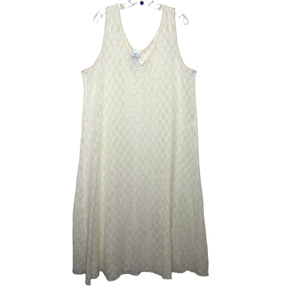 Vintage Kathryn Deene Full Length White Lace Night Gown 26/28 Nylon Sleeveless - Picture 2 of 14